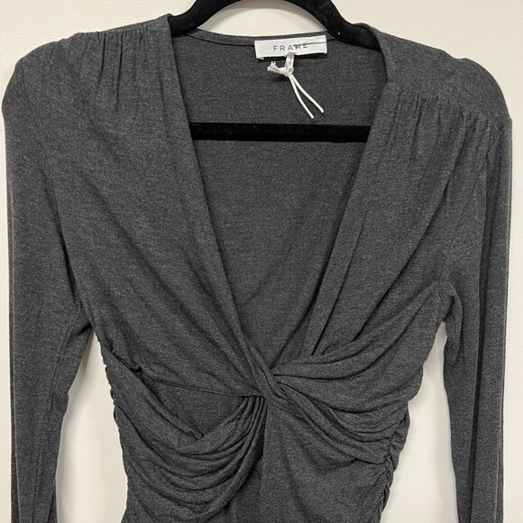 Frame Womens Plunge Twist Front Long Sleeve Modal Top Gray Charcoal Small Sexy - Picture 3 of 13
